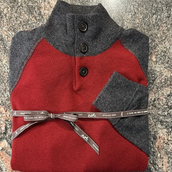 Hermes Quarter Button Neck Cashmere & Wool Jumper Mens L - Picture 7 of 16